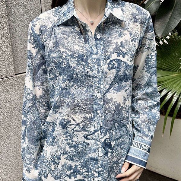 入手困難 ディオール Toile de Jouy 偽物 モチーフ ロングブラウス deg96561